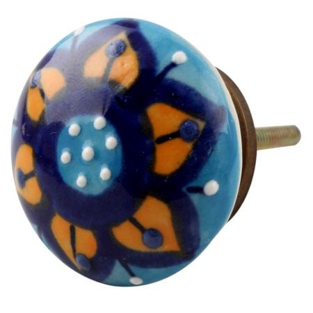 Mustard Flower Flat Ceramic Cabinet Knob